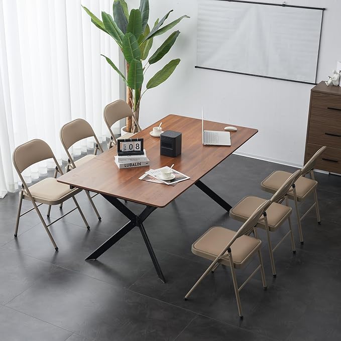 VINGLI 4 Pack Folding Chairs with Padded Seats, Metal Frame with Pu Leather Seat & Back, Capacity 350 lbs, Set of 4, Khaki