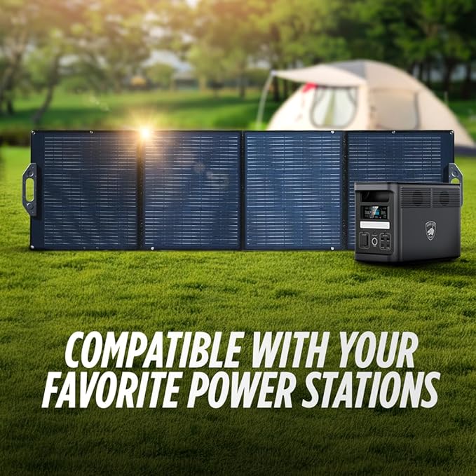 200 Watt Solar Panels Foldable, Portable High-Efficiency Solar Charger for Power Stations, Waterproof, Kickstand Design, Compact for Camping, RV, Outdoor, Off-Grid Use by Guard Dog Security