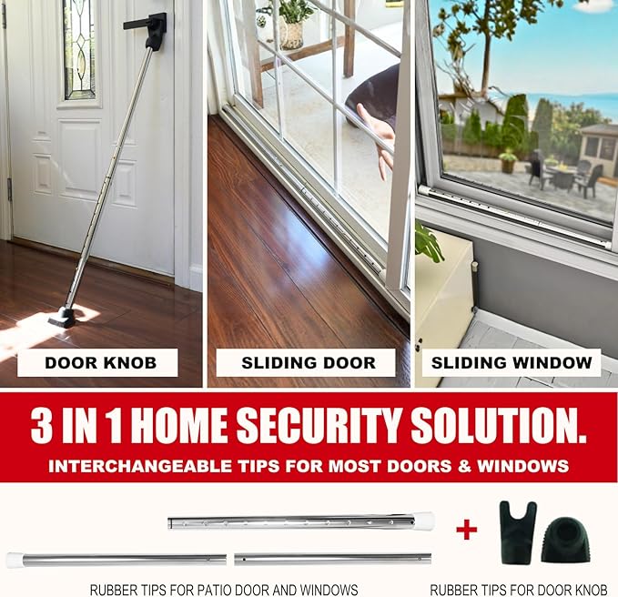 Door Stoppers Security Bar, SECURITYMAN 2 in 1 Adjustable Door Security Bar & Sliding Door Security Bar - Heavy Duty Door Lock Stick Jammer for Apartment, Dorm, Front Door Inside Safety Must Haves