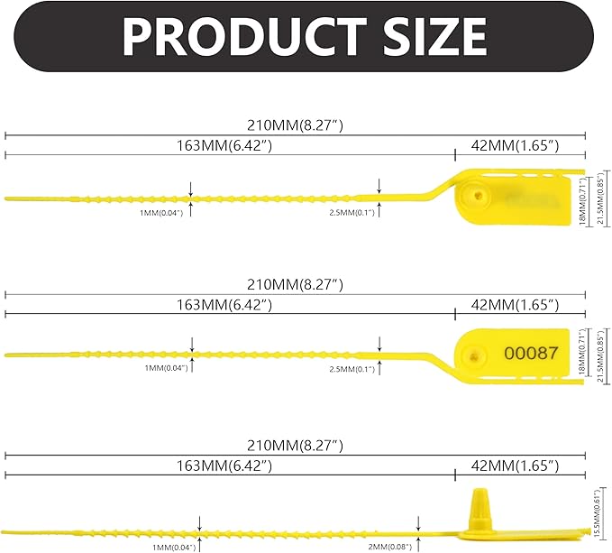 100 Numbered Plastic Security Seals Tamper Proof Tags Pull Tite Secure Anti Tamper Seals Self-Locking Breakable Inspection Tags for Fire Extinguisher, Cloth, First Aid Kit (Yellow)