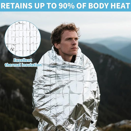 FRONTLINE Emergency Thermal Blankets Large 54" x 84" Mylar Blankets Survival Gear Camping Gear Emergency Space Blanket First Aid for Survival (10)