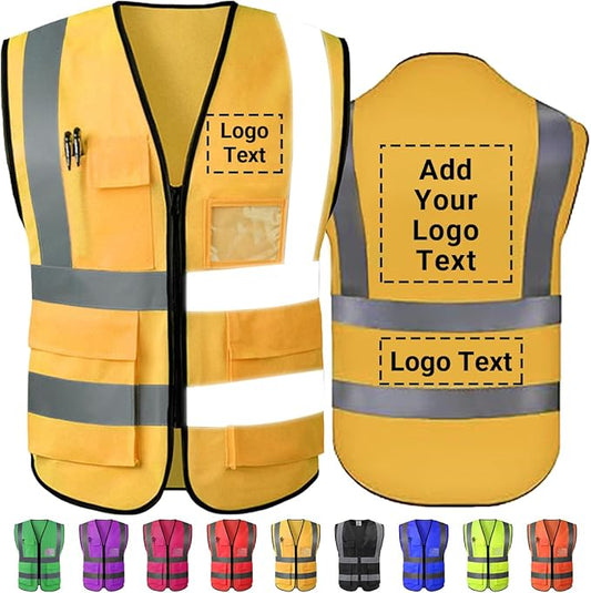Custom Safety Vest Customized Logo Name Text Class 2 High Visibility Reflective Vests with Pockets for Construction Workwear