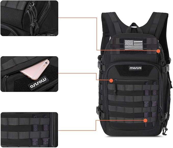 MOSISO 30L Military Tactical Backpack for Men, Army Backpack Military Daypack 3 Day Assault Pack Hiking Rucksack Bug Out Bag, Black