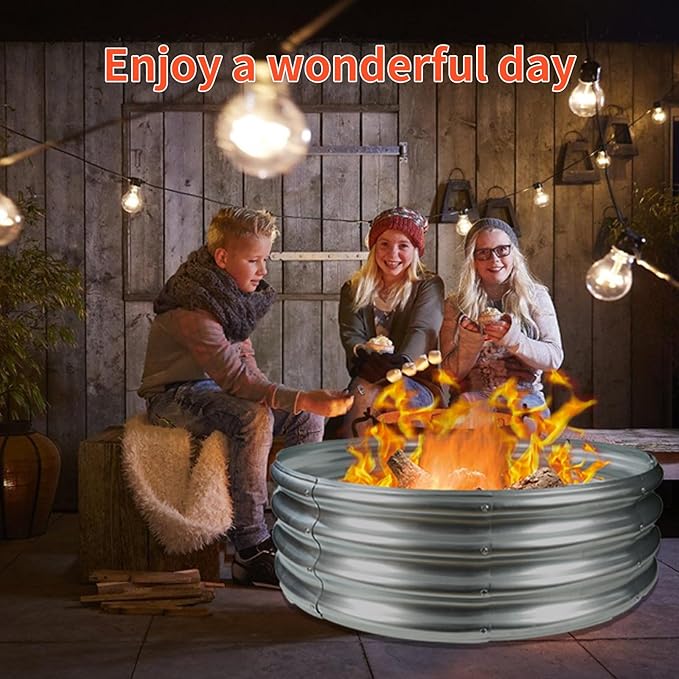 48 Inch Round Galvanized Fire Pit Ring/Fire Ring - Foldable and Perfect for Outdoor Gatherings and Campfires in The Yard/Garden/Park/Beach (4 FT Diameter, Silver)