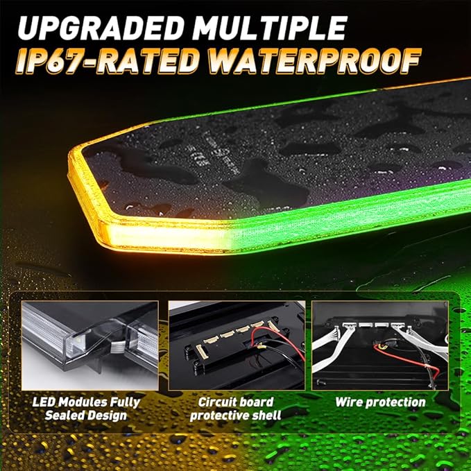 ASPL 282 LED Low Profile Emergency Strobe Light Bar 47" Roof Top Warning Hazard Flashing Security Traffic Advisor/Controller / 27 Patterns Lights for Tow Truck Construction Vehicle (Amber/Green)