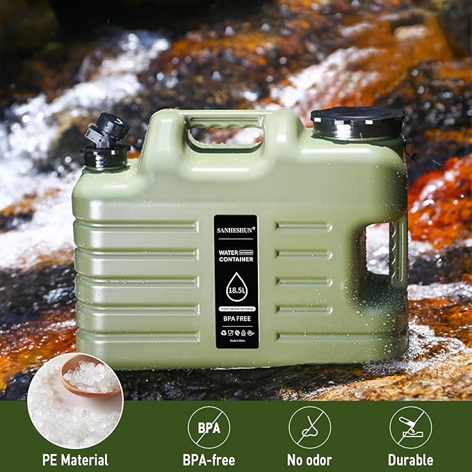 5 Gallon Water Jug,Camping Water Container with Spigot,BPA-Free with Cleaning,Brush Military Green Tank Portable,Suitable for Outdoor Camping and Hiking,Army Green