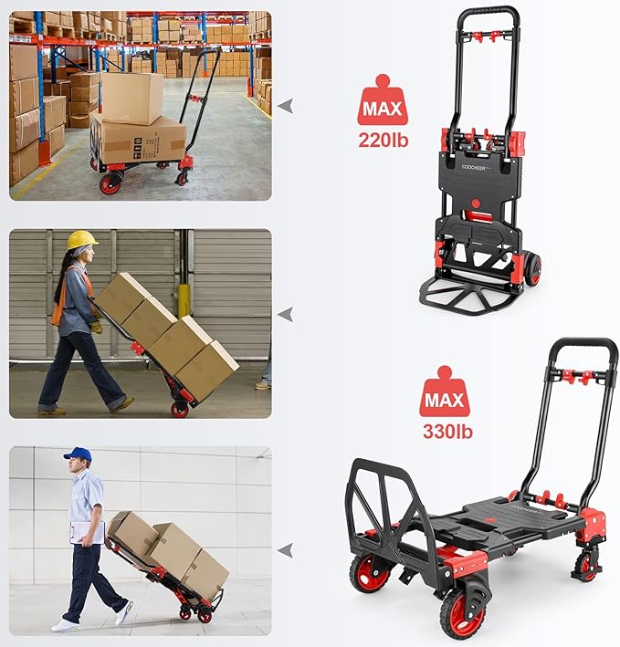2-in-1 Hand Trucks Dolly, 330Lbs Hand Cart with Basket,Foldable Hand Truck Heavy Duty Dolly with Retractable Handle,Folding Dolly Cart with Wheels,Collapsible Dolly