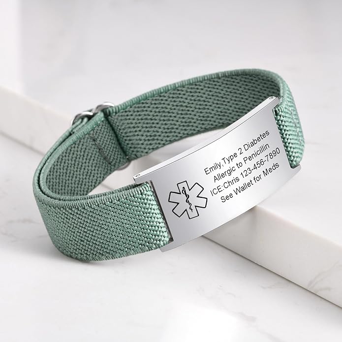 VNOX Medical Alert Bracelets for Men & Women Kids with Free Engraving Adjustable Stainless Steel Mesh Emergency Medical ID Bracelets Wristband