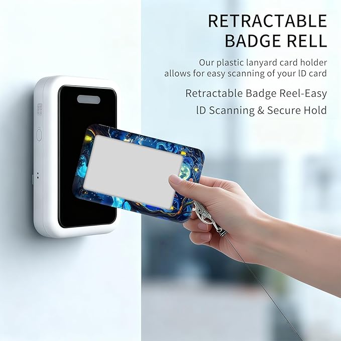 ID Badge Holder with Retractable Lanyard for Women & Men,Vertical ID Card Holder Wallet,Clear Window&Card Slot,Detachable Neck Strap for Nurse Teacher Office,Starry Night Cat