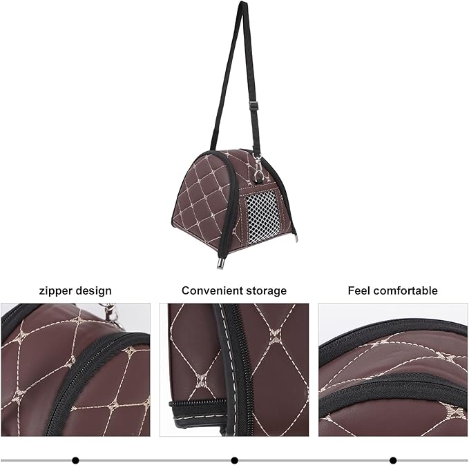 Small Animal Carrier Bag for Hamsters and Hedgehogs, Portable Pet Travel Pouch with Brown Nylon Strap, Outdoor Chinchilla and Rat Carrier for Small Pets on The Go