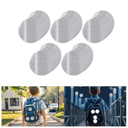 Non Fading White Reflective Stickers 1-inch Diameter Round Reflector, Outdoor Waterproof High Visibility Warning Adhesive Tape (50 Pcs)