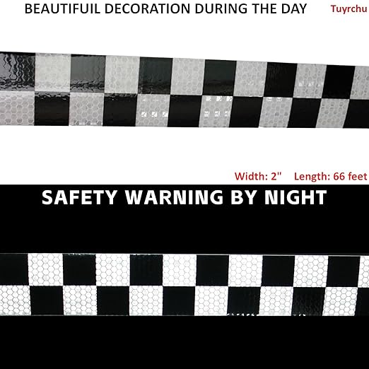 Black White Reflective Tape 2 inch X 66 feet X 10 Rolls, Outdoor Waterproof Hazard Conspicuity Warning Marking Tape