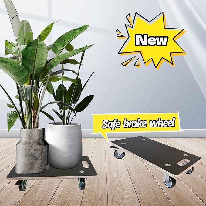 Anti-Slip Plywood Platform Dolly 2 Swivel + 2 Brake Caster Wooden Cart 550 Lbs Capacity (2 Packs per Set) Furniture Transporter Widely Use for Moving Heavy Furnitures,Goods, Green Plants