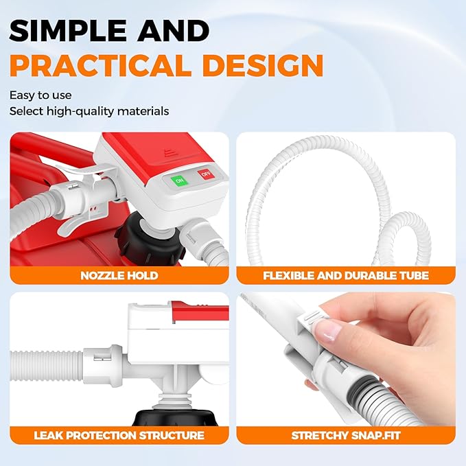Fuel Transfer Pump with Auto Stop Sensor Overfill Protection, 3.2 GPM Portable Automatic Fuel Transfer Pump Kit with 4 Tank Adapter, Portable Gas Pump for Oil, Diesel, Gasoline White