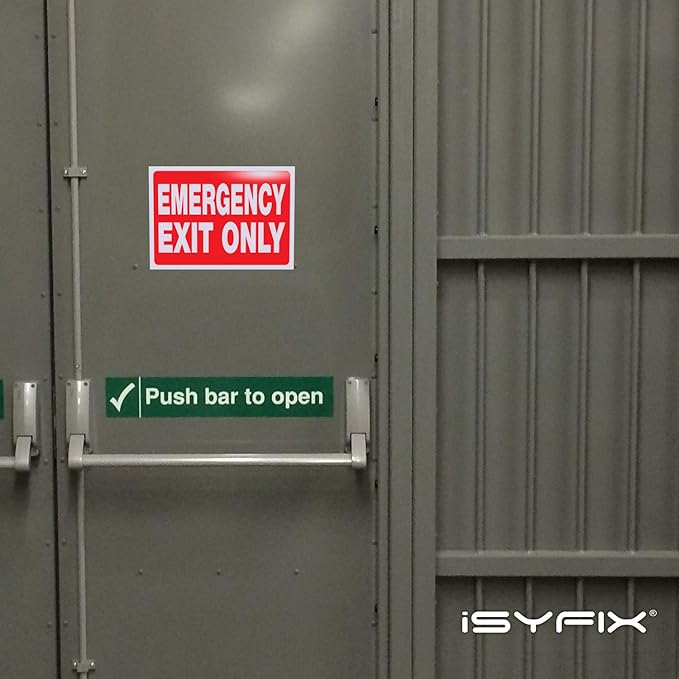 iSYFIX Emergency Exit Only Signs Stickers - 6 Pack 10x7 Inch – Premium Self-Adhesive Vinyl Decal, Laminated for Ultimate UV, Weather, Scratch, Water & Fade Resistance, Indoor & Outdoor