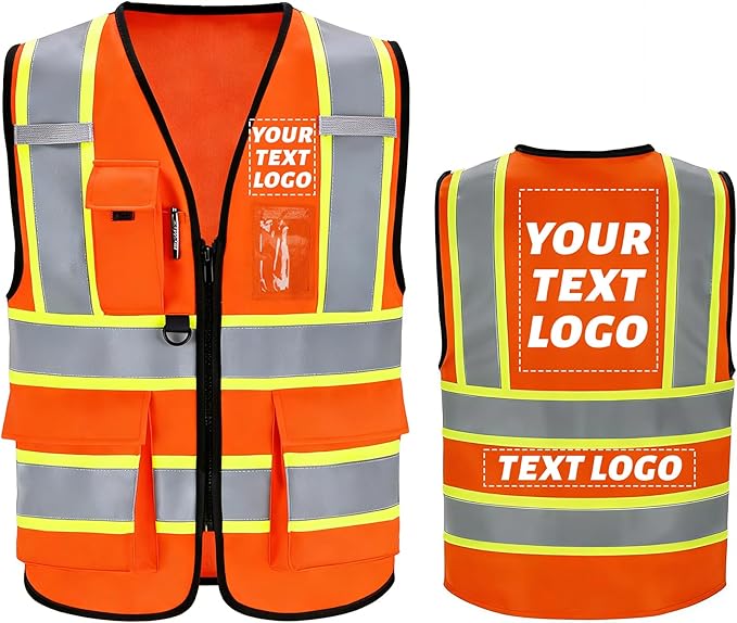 Reflective Safety Vest, High Visibility, Custom Logo for Construction, Roadwork, Traffic, Emergency Use