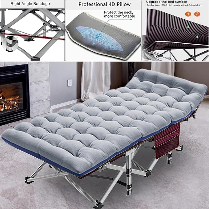 ABORON Heavy-Duty Folding Guest Bed for Adults, 500lb Capacity, Portable Extra Cot with 1222D Double Layer, Ideal for Indoor Guest Stays & Temporary Home Use