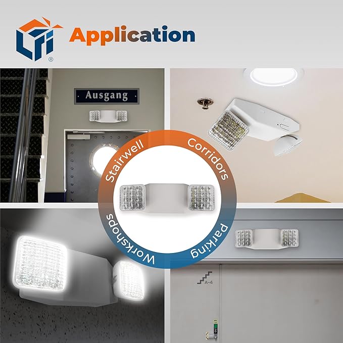 LFI Lights® Emergency Lights for Business, LED Emergency Light with Battery Backup, UL 924 Listed, Adjustable Square LED Heads, White, Commercial Indoor Lighting, EL2WBB 2 Pack