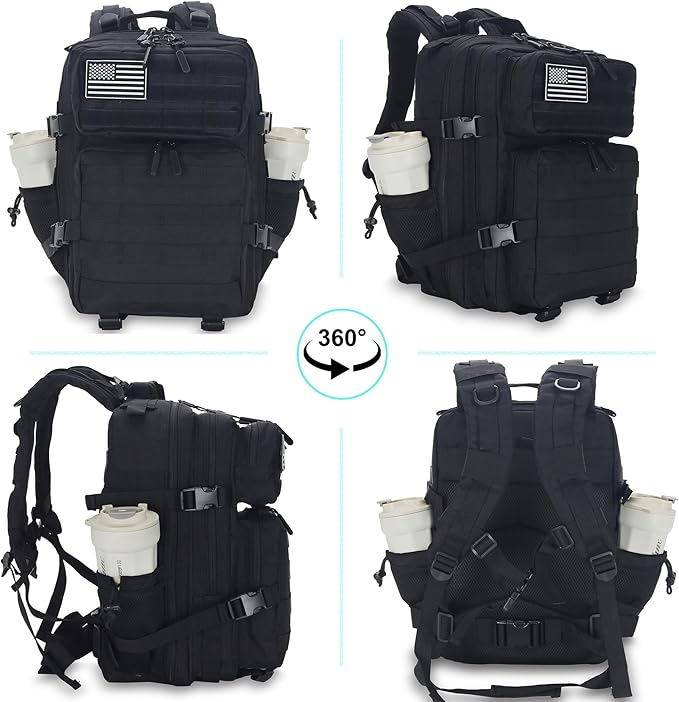 25L Tactical Backpack for Men and Women Military Backpack Small Assault Pack Molle Backpack Bug Out Bag Travel Rucksack Daypack (Black)