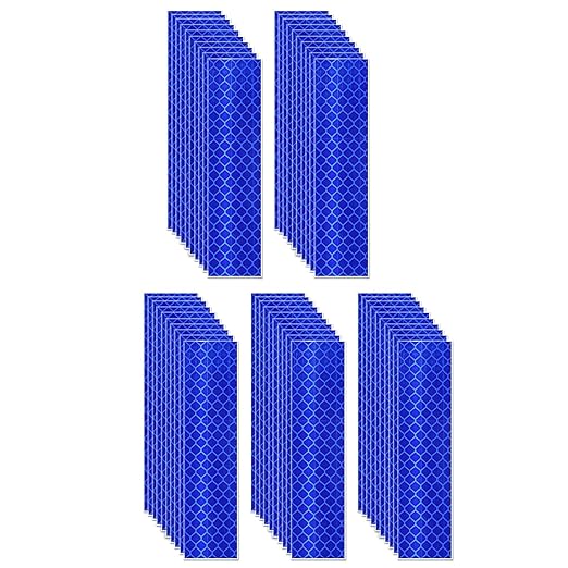 Non Fading Blue Reflective Stickers 1 inch X 4 inch, Outdoor Waterproof High Visibility Warning Safety Adhesive Reflector Tape (50 Pcs)