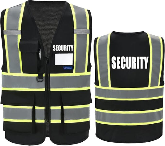 AYKRM Security Vest for Men Women 7 Pockets High Visibility Reflective Safety Vest Front Zipper Meets ANSI/ISEA