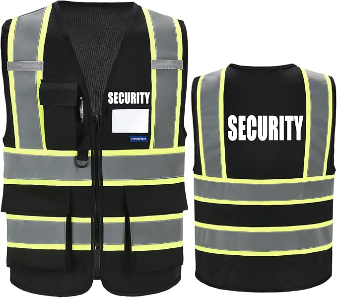 AYKRM Security Vest for Men Women 7 Pockets High Visibility Reflective Safety Vest Front Zipper Meets ANSI/ISEA