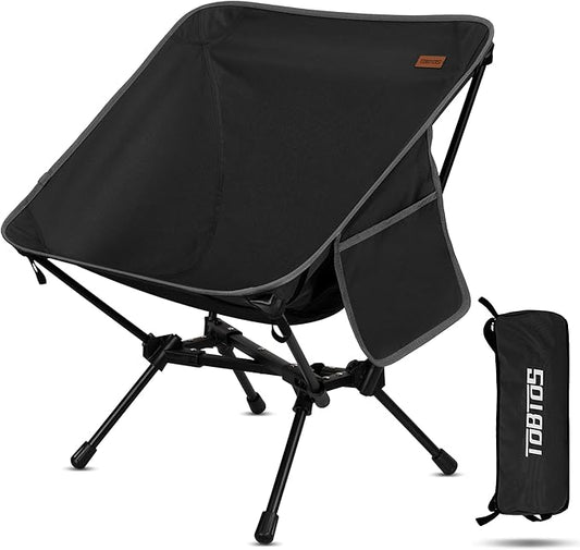 TOBTOS Ultralight Camping Chair, Portable Folding Chair Support 330 lbs, Compact Camp Chair for Hiking Backpacking Travel Beach (Black)