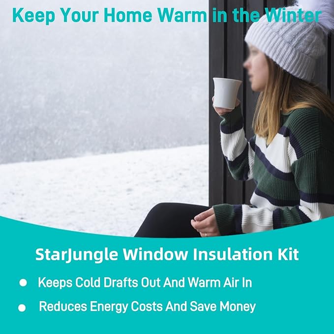 Indoor Window Insulation Kit, Clear Window Film Keeps Cold Drafts Out and Warm Air in (5W(62x210IN))