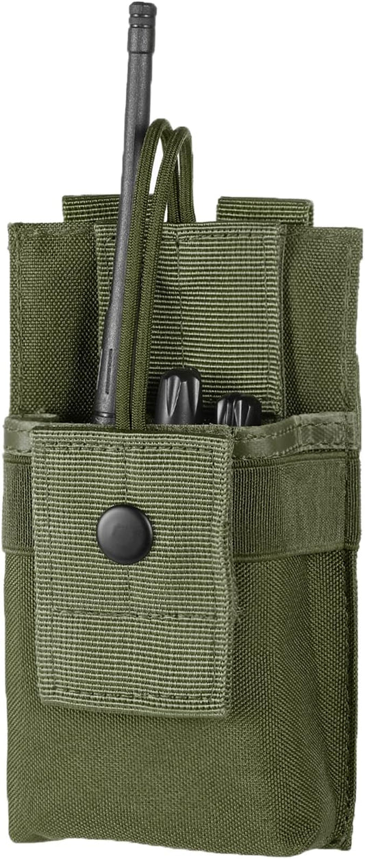 Tactical Radio Holder - Molle Radio Pouch Universal Case for Police, Firefighter - Army Green, Large