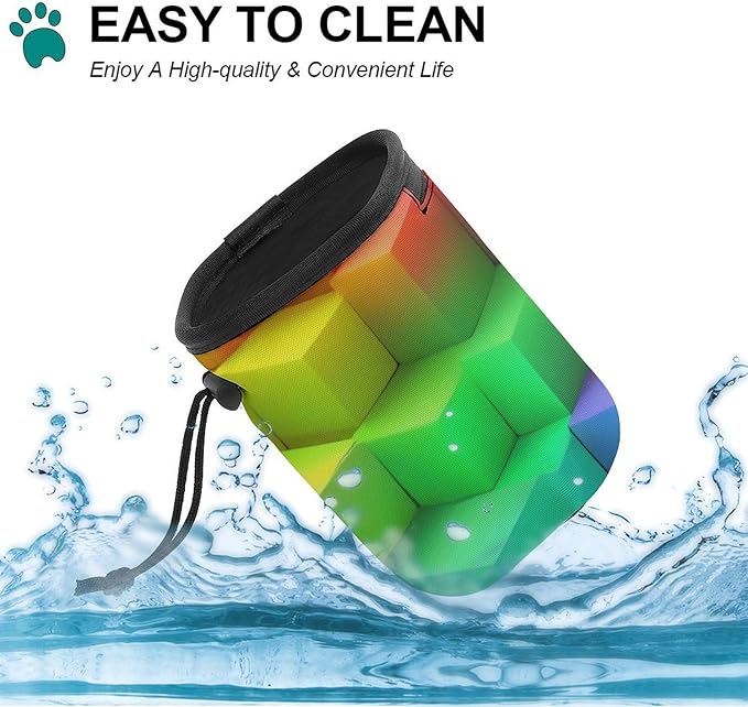 Portable Travel Dog Carrier Bag, Fashion Pet Training Package, Puppy Snack Pocket with Adjustable Waist Belt for Cat Dog Puppy Rainbow Colorful Blocks