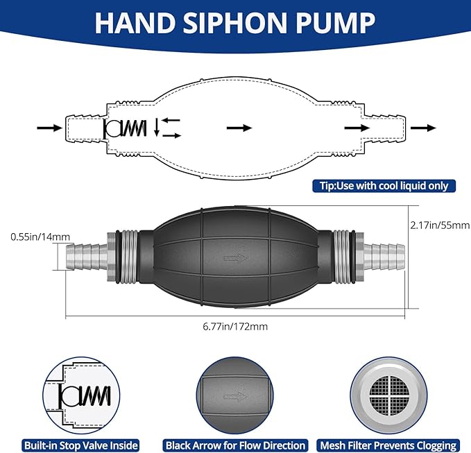Gasoline Transfer Pump, Gas Siphon Pump for Gasoline, Diesel, Water, Liquid, High Flow Hand Fuel Transfer Pump with 10 Ft Siphon Hose