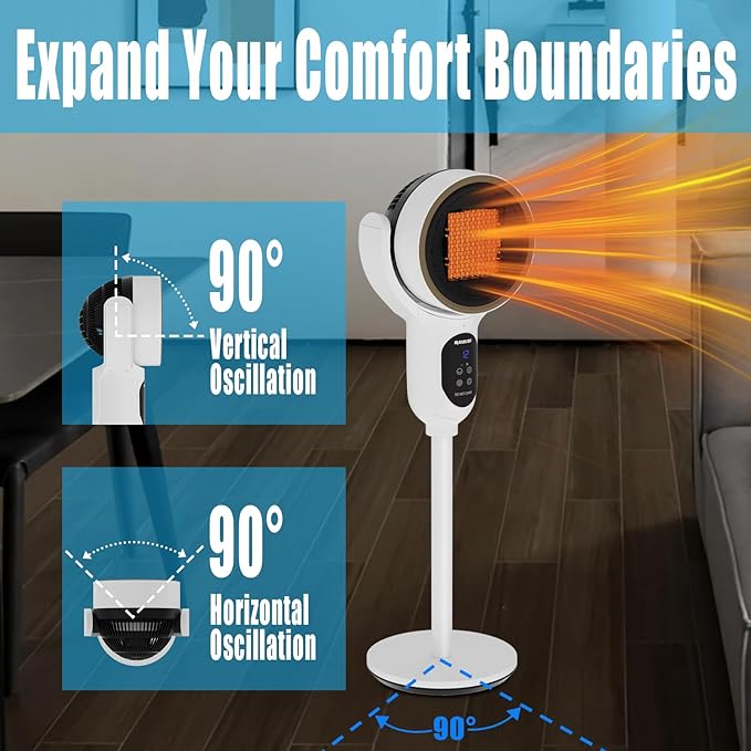 1500W Electric Space Heater for Bedroom Home Office Room Space Up to 1200 sq. ft with Automatic Swing,Timer,Adjustable Thermostat