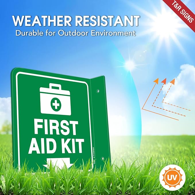 T&R First Aid Kit Sign, First Aid Kit with Down Arrow - 2 Pack - 6 x 6 Inches Acrylic, 2 pre-drilled holes, Includes Matching Screws, Use for Office/Business