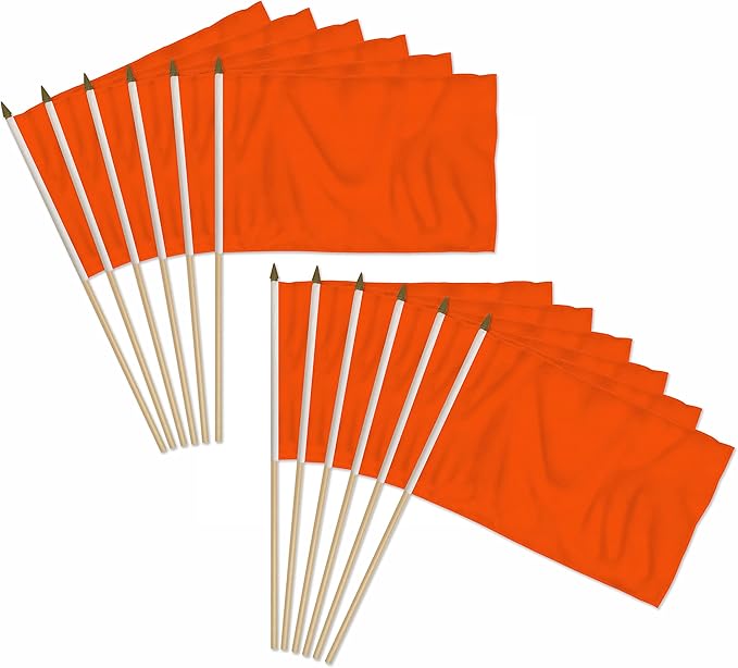 Orange Solid Color 12x18in Stick Flag - 1 dozen pack