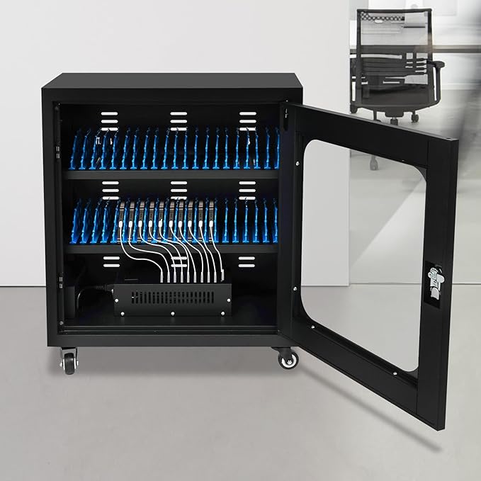 40-Device Charging Station, Charging Cabinet for Cellphones & Tablet Computers, Rechargeable Cellphone Locker Storage Charging Station, Locking Laptop Storage Box with Cable Management