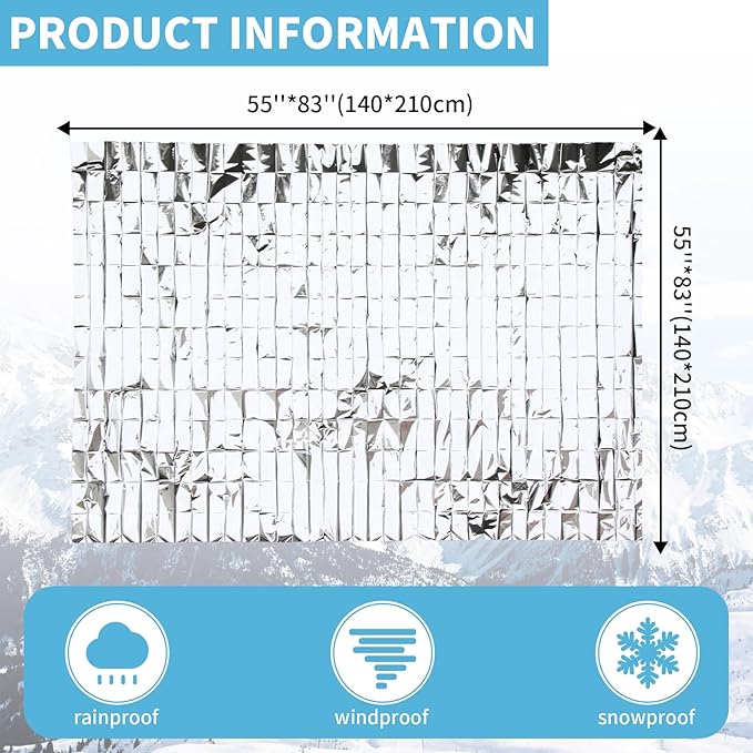 FRONTLINE Emergency Thermal Blankets Large 54" x 84" Mylar Blankets Survival Gear Camping Gear Emergency Space Blanket First Aid for Survival (20)