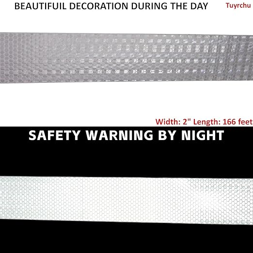 White Non Fading Reflective Tape Outdoor Waterproof 2 inch Wide for Truck, High Visibility Safety Adhesive Stickers (166 feet)
