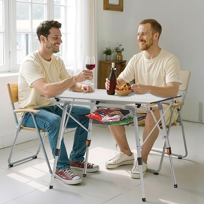 VEVOR Folding Camping Table, Portable Roll Up Side Tables, Lightweight Aluminum Beach Table for Outdoor BBQ Tailgating Picnic, Travel (35 inch-Silver)