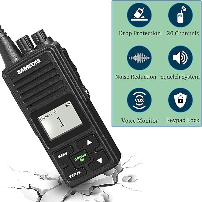 SAMCOM FPCN10A - Professional UHF Walkie Talkies with Charging Gang, 300,000 sq. ft/25 Floor Range, Heavy Duty Ruged Two Way Radio,3000mAh Extra-Long Standby for School Church Business (6-Pack)