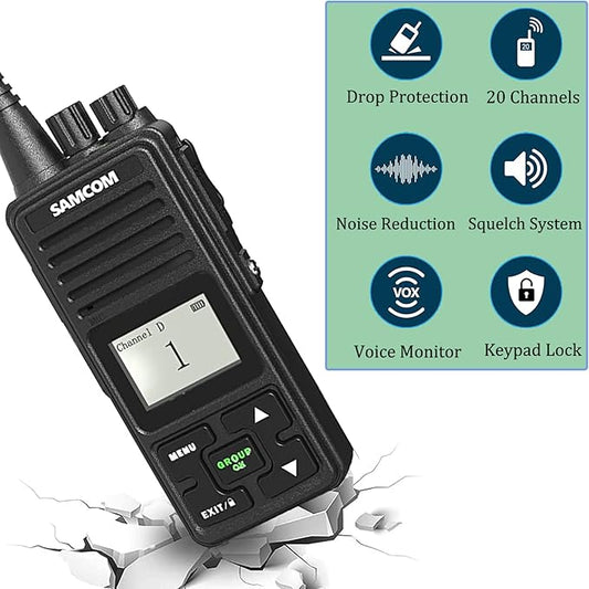 SAMCOM FPCN10A - Professional UHF Walkie Talkies with Charging Gang, 300,000 sq. ft/25 Floor Range, Heavy Duty Ruged Two Way Radio,3000mAh Extra-Long Standby for School Church Business (6-Pack)