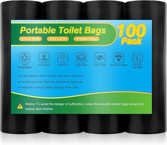 Portable Toilet Bags - 8 Gallon Camping Toilet Bags, Biodegradable Travel Potty Bag for Portable Toilet, Thickened Camp Toilet Waste Bags for 5 Gallon Bucket Toilet, Compostable Trash Bags