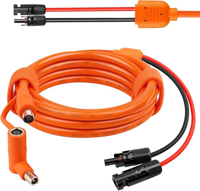 Solar to DC 8mm Charge Extension Cable 6FT,12AWG+14AWG Solar Cable with Solar Panel Connector to DC7909/8020 Compatible with Anker,GZ Yeti,BLUETT,Jackery Portable Power Station