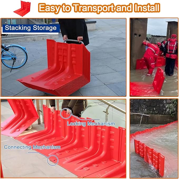 Flood Prevention Barriers, L-Shaped Plastic Underground Emergency 2/3/4/5/6/7/8/9/10/20/30-Pcs Flood Protection Baffle Thickened ABS Removable Flood Coverls(9-Pcs)