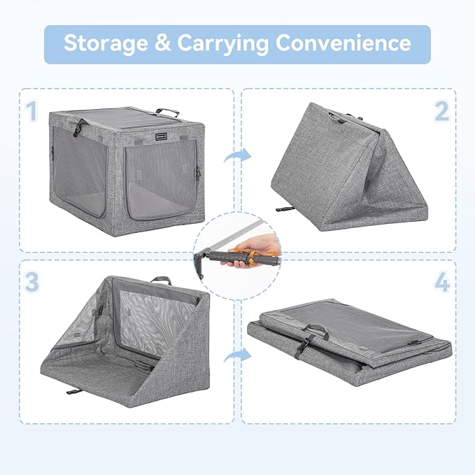 PETSFIT Collapsible Dog Crate, Soft Sided Dog Crate - 40 Inch Easy Set-up, Light, Sturdy, Comfy Inside with Thicken Mat, Portable Crate for Home and Travel Gray