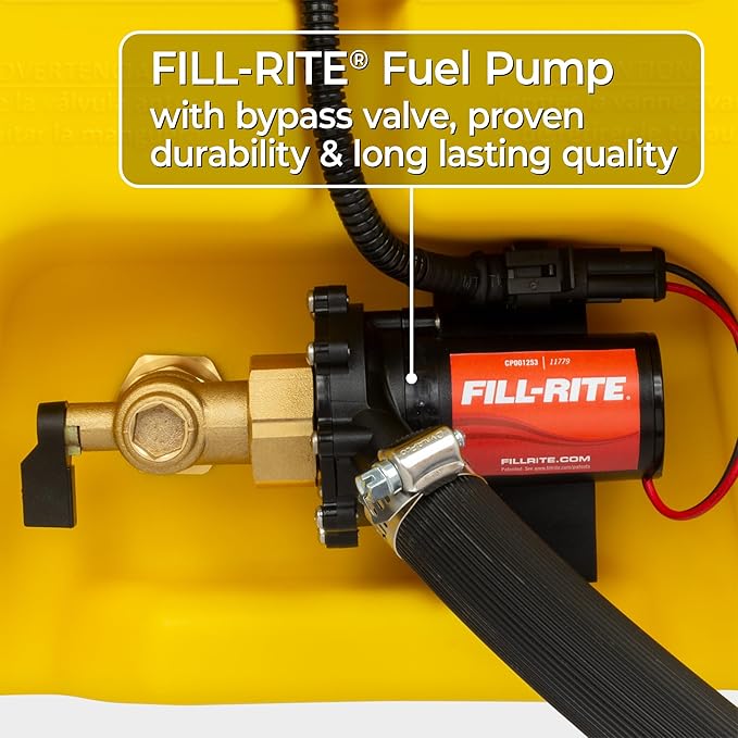 Scepter 14 Gallon Gas Caddy with Electric Fuel Pump, Flo ‘N Go Powered Portable Fuel Tank with Fill-Rite Transfer Pump and 10-Foot Hose for Farm, Marine, Commercial, and Home Use, Diesel, Yellow