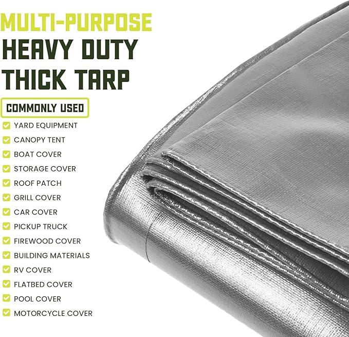Core Tarps Heavy Duty 8 Mil Tarp Cover, Waterproof, UV Resistant, Rip and Tear Proof, Poly Tarpaulin with Reinforced Edges for Roof, Camping, Patio, Pool, Boat. (Silver/Black 24′ X 36′)