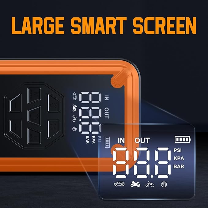 Jump Starter with Air Compressor, Acmount 5000A Car Battery Jump Starter with 150PSI Tire Inflator for Up to 9.0 Gas/8.0L Diesel, 12V Portable Jump Starter Box with LCD Display, Light (Orange&Black)