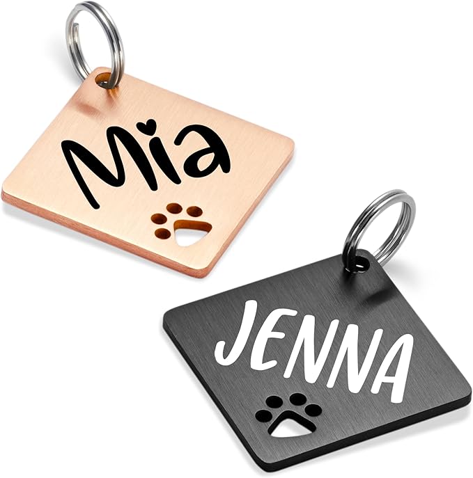 Ultra Joys Dog Tags Personalized for Pets - Hollow Paw Custom Pet ID Tag - Engraved Dog Tag for Small, Large Dogs - Large Diamond in Black