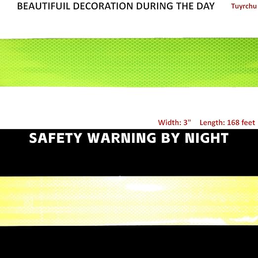 Non Fading Fluorescent Yellow Reflective Tape Outdoor Waterproof 3 inch Wide, High Visibility Warning Safety Industrial Marking Tape (168 feet)