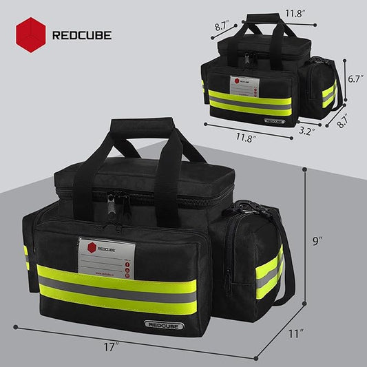 REDCUBE Emergency Bag,First Aid Bags Empty,Professional Emergency Responder Trauma Bag Medical Bag with Multiple Compartment Kit Carrier for EMT, EMS, Paramedics(Black)(Bag only)